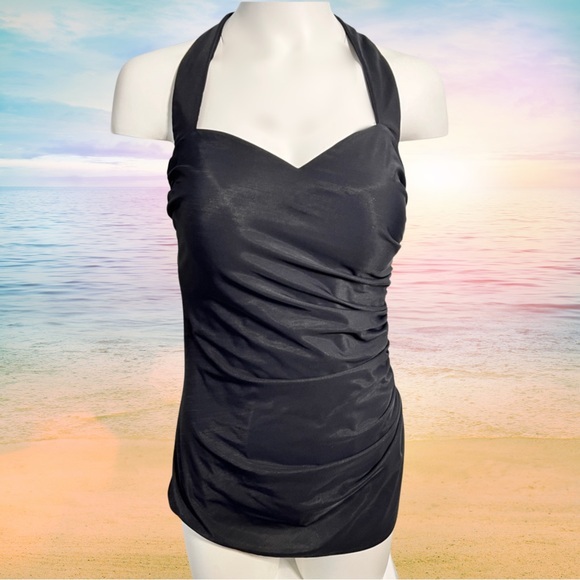 Lands' End Other - Lands' End Black Ruched Halter Tank Swimwear
